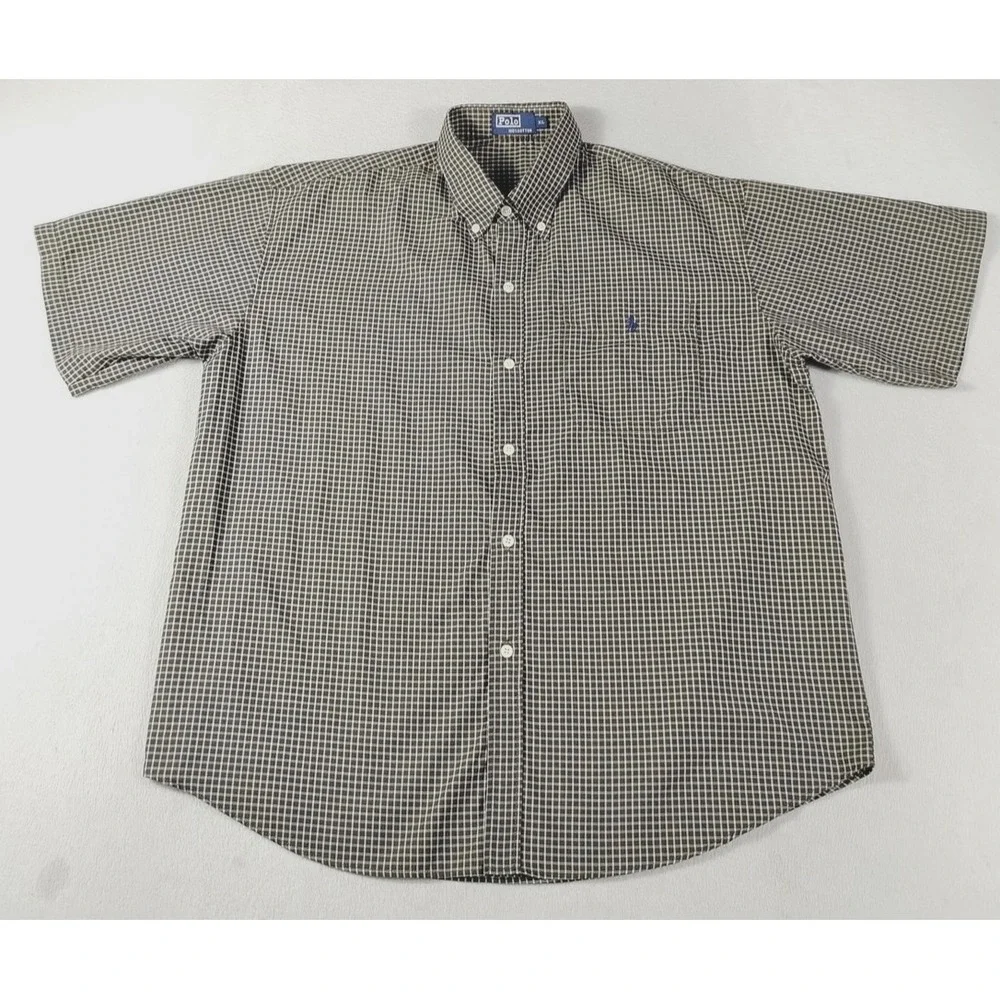 Polo Ralph Lauren Shirt Mens XL Brown Check Short Sleeve Button Down Casual